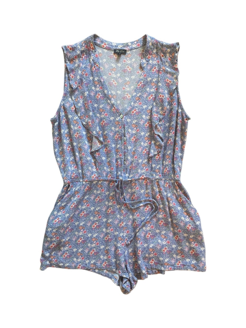 Lily Rose Blue Floral Blouse with Pink and Cream Blooms - Picture 1 of 7